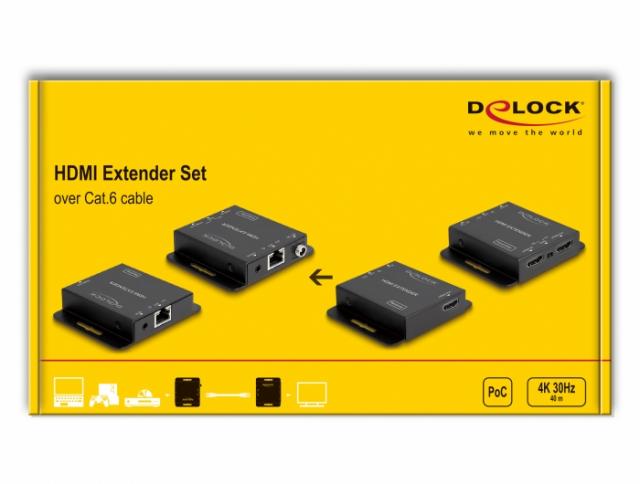 HDMI Extender (усилвател) DeLock, Усилва HDMI сигнал до 40/70 м по UTP кабел 