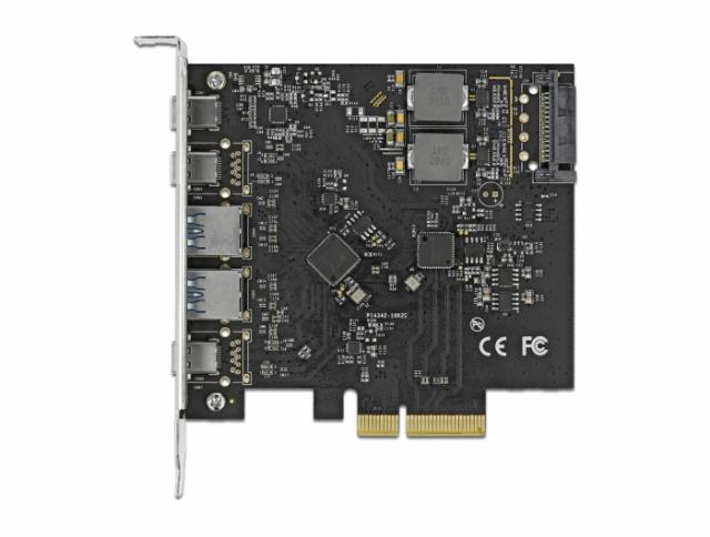 Контролер Delock PCI Express Card x4 -> 3 x USB-C + 2x USB-A 10Gbps 