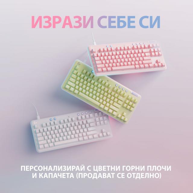 Геймърска механична клавиатура Logitech G G713, TKL, Linear, RGB, US Layout, Бяла 