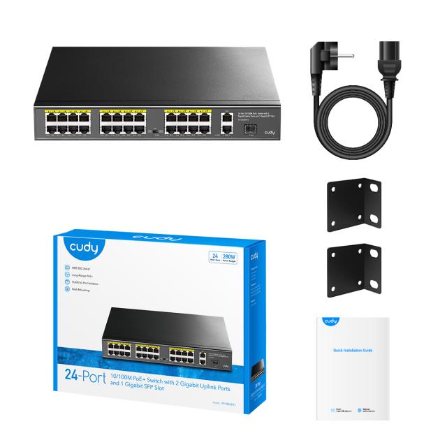 Суич Cudy FS1026PS1, 24 x 10/100 PoE+ Switch 2 x Gigabit порта, 1 x SFP Slot 