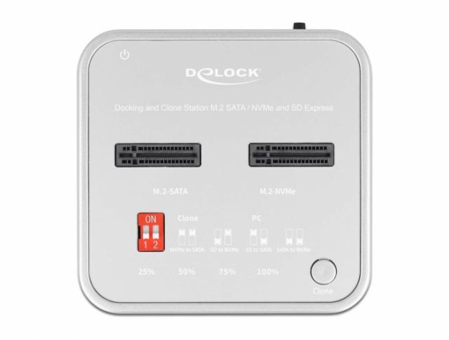 Докинг станция Delock 1 x M.2 NVMe SSD, 1 x M.2 SATA SSD, SD Express Card Reader, Клониране 