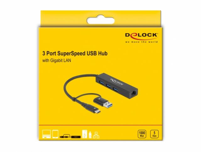 3 Port USB 3.2 Gen 1 Hub, DELOCK-64149 