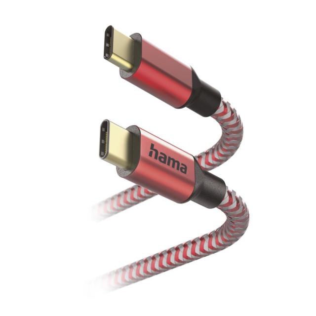 Кабел HAMA Reflective, USB-C мъжко - USB-C мъжко, 1.5 м., Червен 