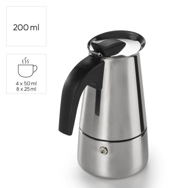 Xavax Stainless Steel Espresso Maker for 4 Cups, 111274 