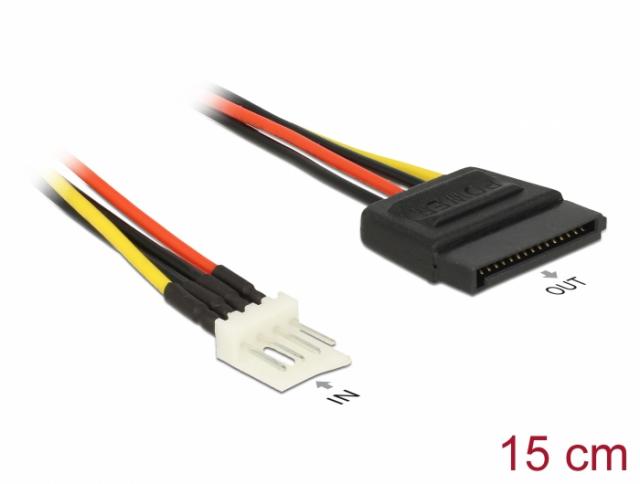 Delock Power Cable SATA 15 pin receptacle > 4 pin floppy male 15 cm 