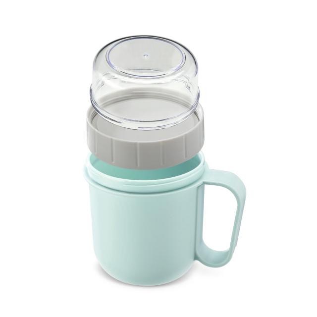 Xavax Cereal Mug To Go, with Topper, 2 Compartments, 500 + 200 ml, pastel blue/grey 