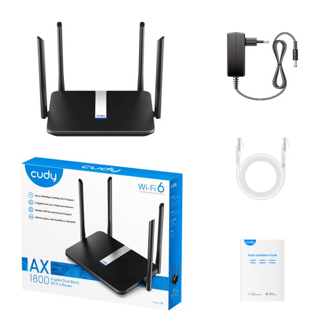 Wireless Router Cudy X6, AX1800 Dual Band Smart Wi-Fi 6 Router 