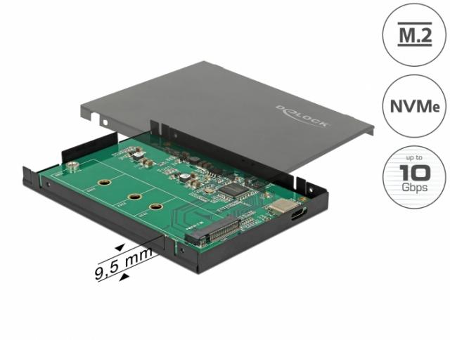 Външно чекмедже Delock, За M.2 NVMe PCIe SSD, USB-C 3.1 Gen 2, 2.5″ 