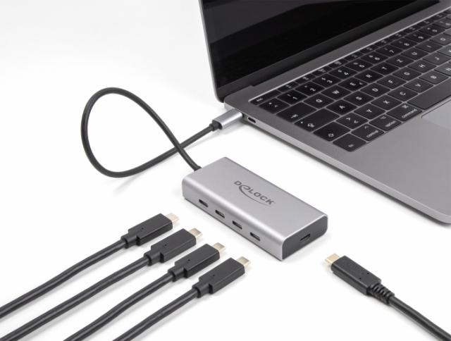 Докинг станция Delock, USB-C - 4 x USB-C, USB-C PD, 85 W, 10 Gbps 