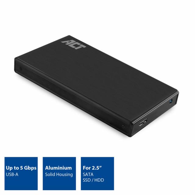 Чекмедже за твърд диск ACT AC1200, SATA, 2.5", USB-C 3.2 Gen1, Черен 