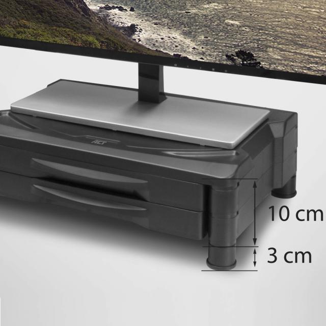 ACT Monitor stand extra wide with two drawers, up to 10kg, adjustable height 