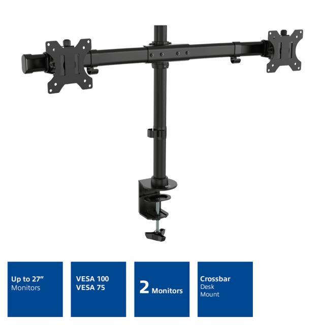 Стойка за 2 мониторa ACT AC8315, за бюро, Регулируема, 27", 10 кг, Черна 