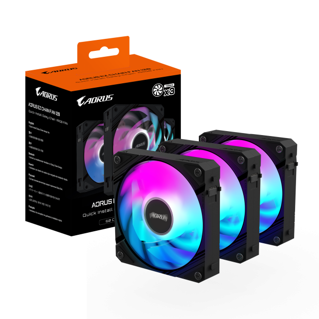 Triple Fans GIGABYTE AORUS EZ CHAIN 120 Black 3-Pack ARGB 