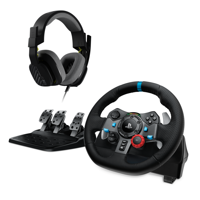 Волан Logitech Driving Force G29 PS3/PS4/PS5/PC в комплект с геймърски слушалки Astro A10 