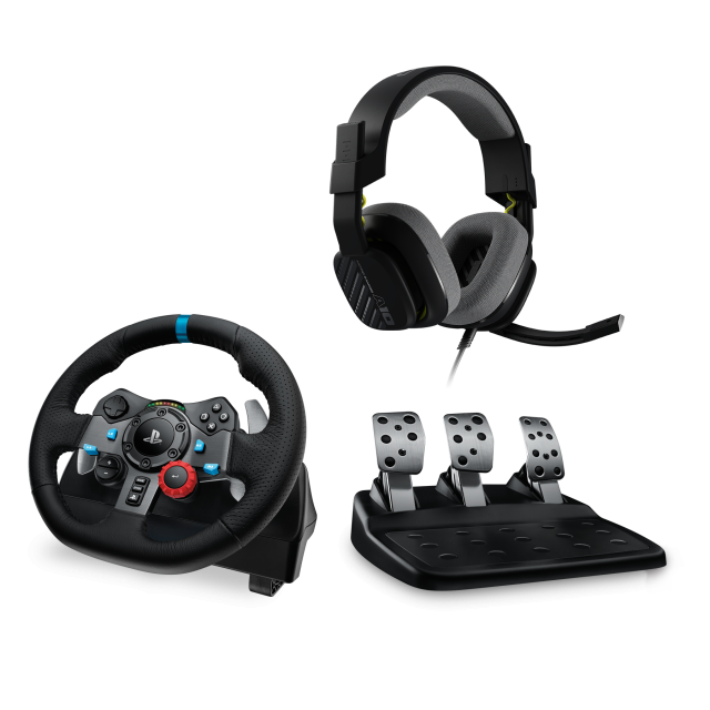 Волан Logitech Driving Force G29 PS3/PS4/PS5/PC в комплект с геймърски слушалки Astro A10 