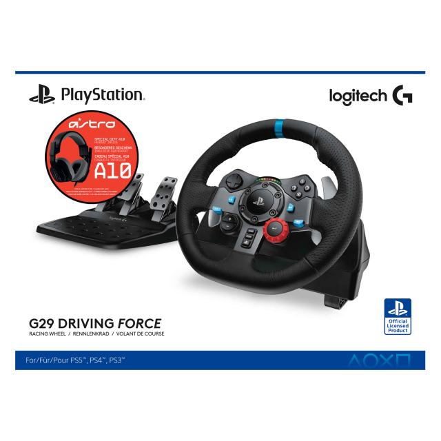 Волан Logitech Driving Force G29 PS3/PS4/PS5/PC в комплект с геймърски слушалки Astro A10 