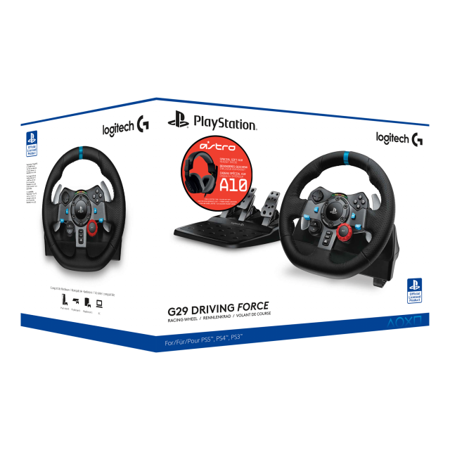 Волан Logitech Driving Force G29 PS3/PS4/PS5/PC в комплект с геймърски слушалки Astro A10 