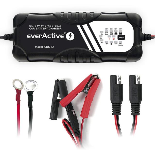 Everactive Automatic-battery charger 12V/24V 10A for car/boat/motorcycle batteries 