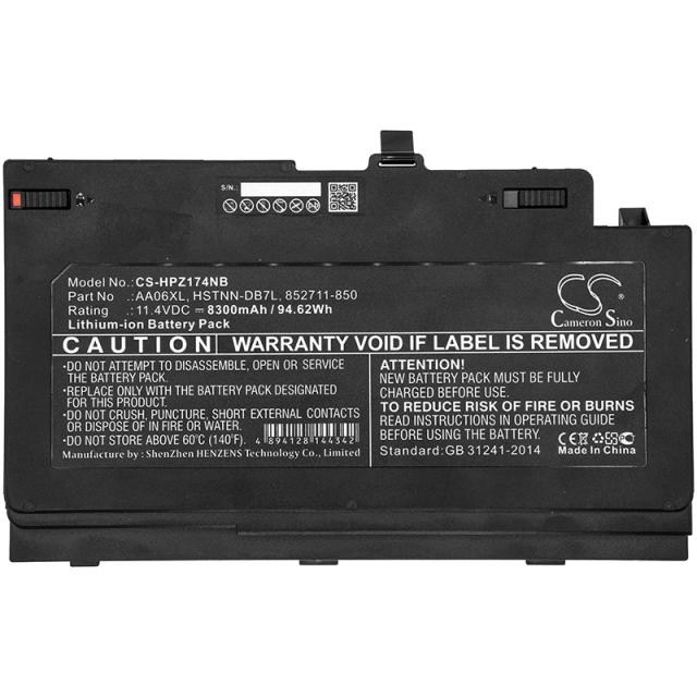 Laptop Battery for HP ZBook 17 G4  AA06XL  LiIon 11,4V 8300mAh CAMERON SINO 