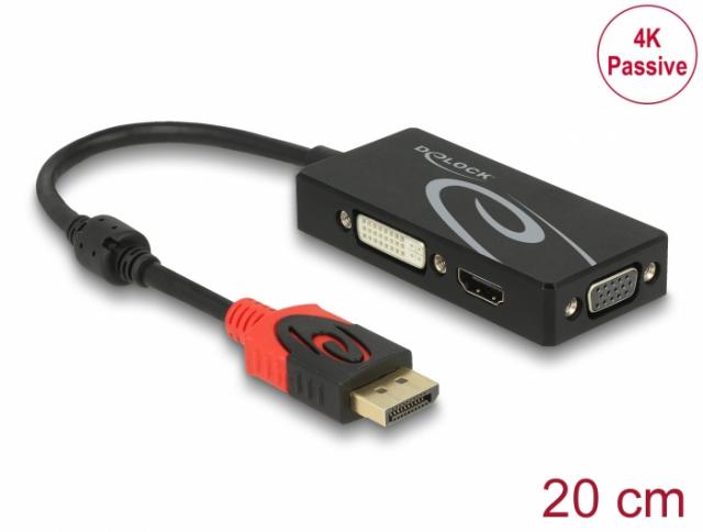 Delock Adapter DisplayPort 1.2 male > VGA / HDMI / DVI female 4K 