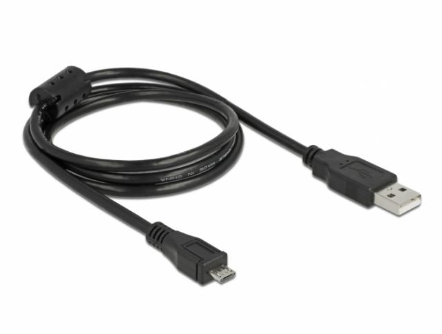 Кабел DeLock, USB-A мъжко - MicroUSB-B мъжко, USB 2.0, 1 м, Черен 