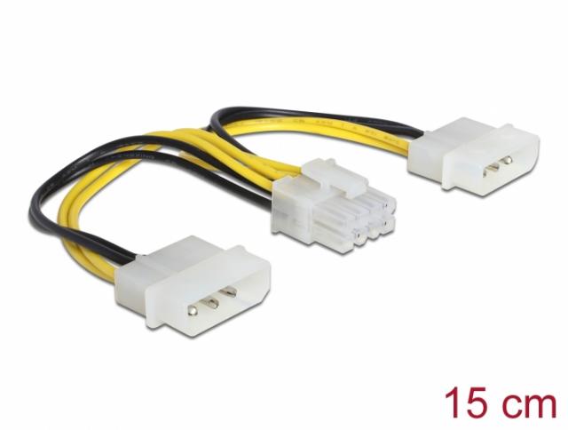 Delock Power cable 2 x 4 pin Molex male > 8 pin EPS male 15 cm 