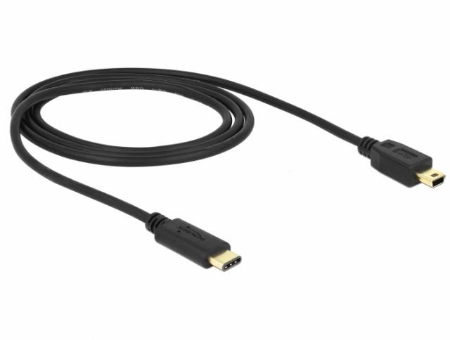 Кабел DeLock, USB-C мъжко - USB-B мъжко, USB 2.0, 1.0 м, Черен 