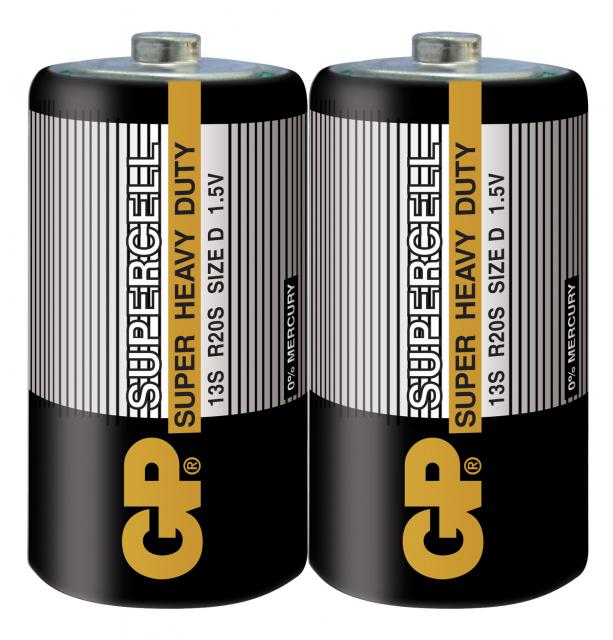 Цинк карбонова батерия SUPERCELL 13S-S2, R20, 2 бр. в опаковка/ shrink, 1.5V 