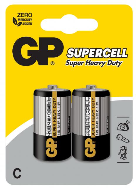 Цинк карбонова батерия GP 14S-S2 Powercell, R14, 2 бр. в опаковка / Shrink, 1.5V 