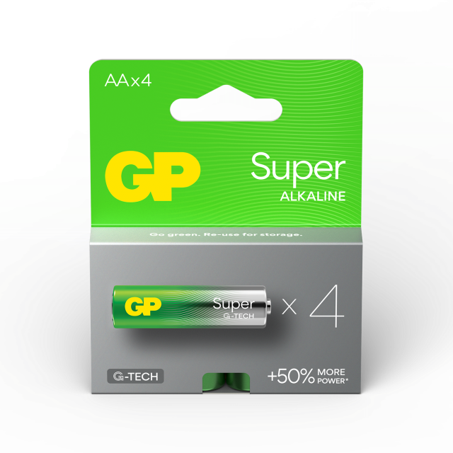 Алкална батерия GP SUPER LR6 AA, 4 бр. в опаковка, 1.5V, GP15A 