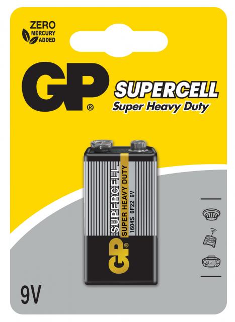 Цинк карбонова батерия GP 6F22 /9V/ Supercell 1604E 1 бр. shrink 