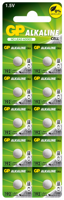 Button alkaline battery GP192 LR41 / 10 pcs. / Pack price for 1 pc. / 1.55V, AG3 