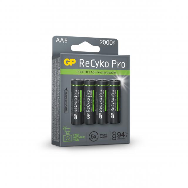Акумулаторна Батерия GP R6 AA 2000mAh RECYKO + PRO Fast Flash GP-BR-210AAHCF-APCEB4 NiMH /до 500 цикъла/  4 бр. в опаковка GP 