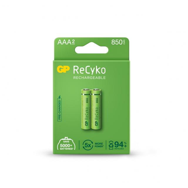 Акумулаторна Батерия GP R03 AAA 850mAh NiMH 85AAAHCE-EB2 RECYKO, 2 бр. в опаковка 