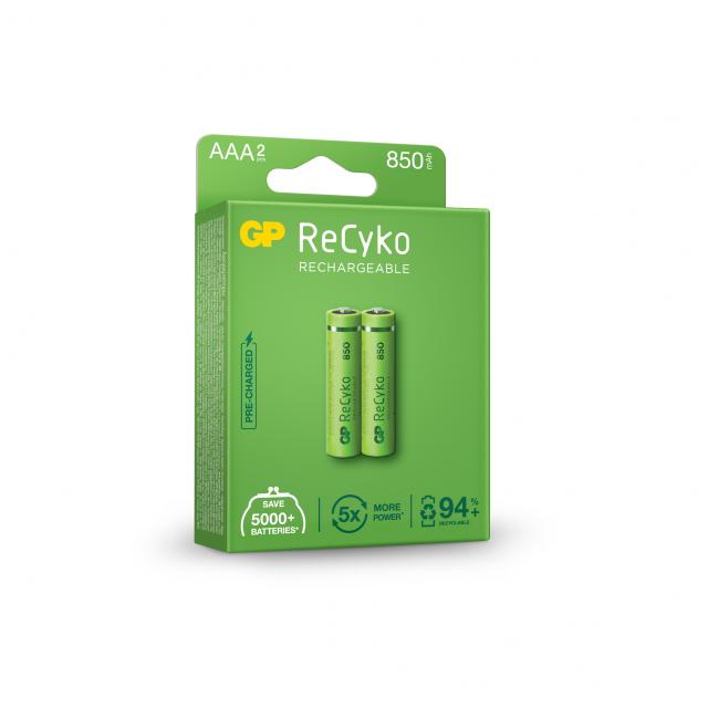 Акумулаторна Батерия GP R03 AAA 850mAh NiMH 85AAAHCE-EB2 RECYKO, 2 бр. в опаковка 