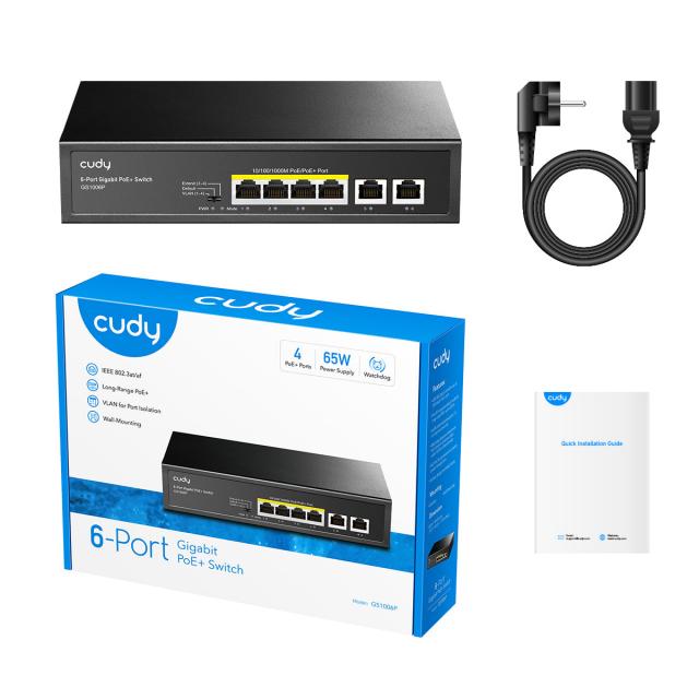 Суич Cudy GS1006P, 6 x портов 10/100/1000Mbps PoE, 65W 