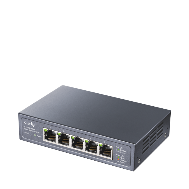 Суич Cudy HS105, 5x2.5G портов Gigabit Ethernet (RJ45), Метален корпус 