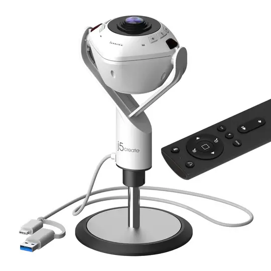 Video conferencing camera, j5create JVU368,360°, Full HD 1080p, USB™ UVC/UAC plug-and-play, HDR, AI function 