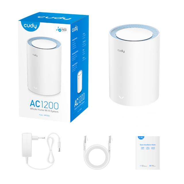 Безжична Mesh система Cudy M1200 2, AC1200 Dual Band, 2.4/5 GHz, 300 -  867 Mbps, 1 брой 