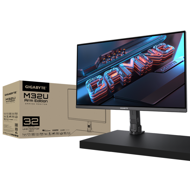 Геймърски монитор Gigabyte M32U Arm Edition, 32"-inch SS IPS UHD(3840x2160), 144Hz , 1ms 