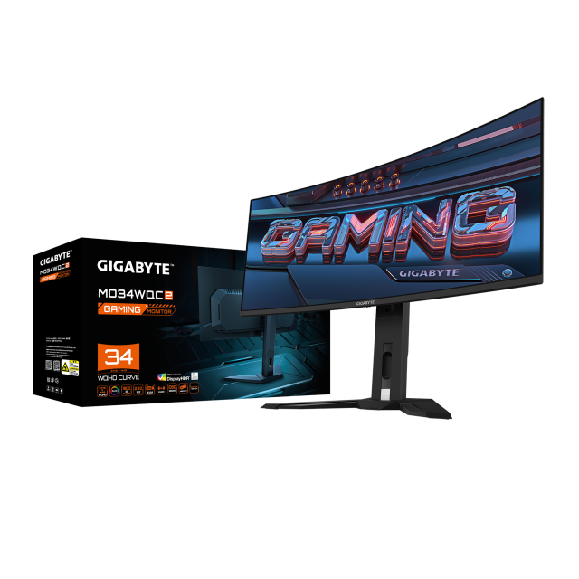 Гейминг монитор GIGABYTE MO34WQC2,QD-OLED, WQHD(3440x1440), 240Hz, 0.03ms, Vesa ClearMR 13000, HDR 400, KVM 