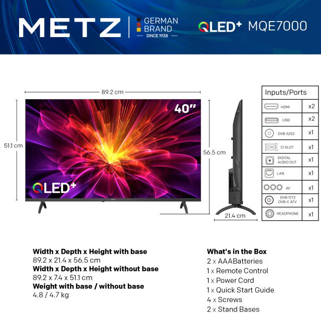 METZ QLED TV 40MQE7000, 40"(100 см), QLED, Google TV, FND, 60Hz 