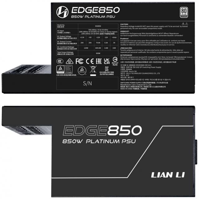 Power Supply Lian Li EDGE EG0850 Black 850W 80+ Platinum PCIe 5.1, ATX 3.1 