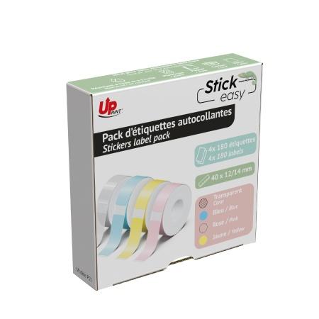 Set of 4 pcs. rolls of adhesive labels for STICK EASY UP21, 4x 180 pcs. , pink, yellow, blue, transparent 