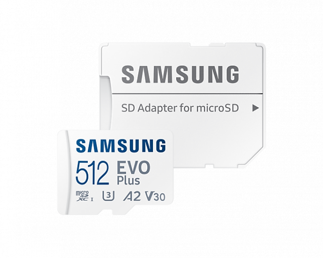 Карта памет Samsung EVO Plus, microSDXC, UHS-I, 512GB, Адаптер 