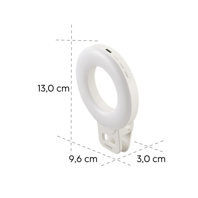 Hama "ToGo" LED Ring Light, Clip-on Ring Light f Mobile Phone, Chargeable, 3 Mod 