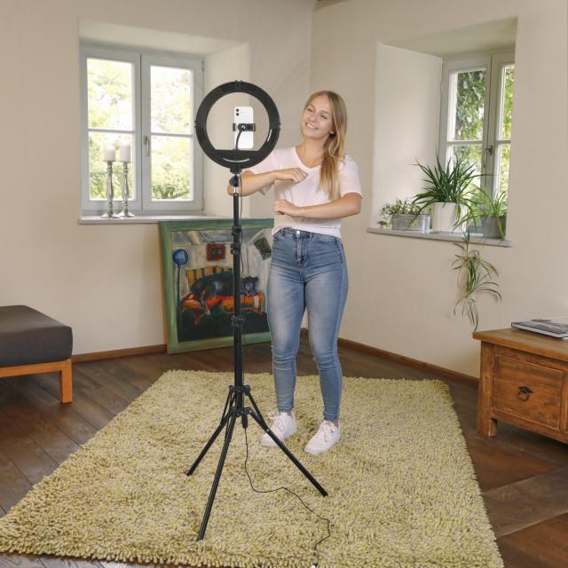 Hama "SpotLight Steady 120 III" LED Ring Light, Ring Light Tripod for Mobile Pho 