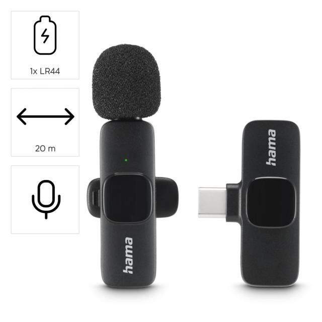 Hama Lavalier-Mikrofon "Smart Wireless", kabelloses Ansteckmikrofon für Handy 