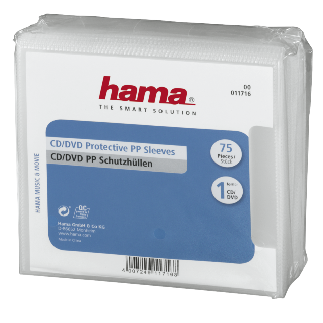 Hama CD/DVD Protective Sleeves, PP, pack of 75, transparent 