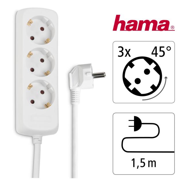 HAMA Разклонител 3 гнезда, 1.4м, бял 
